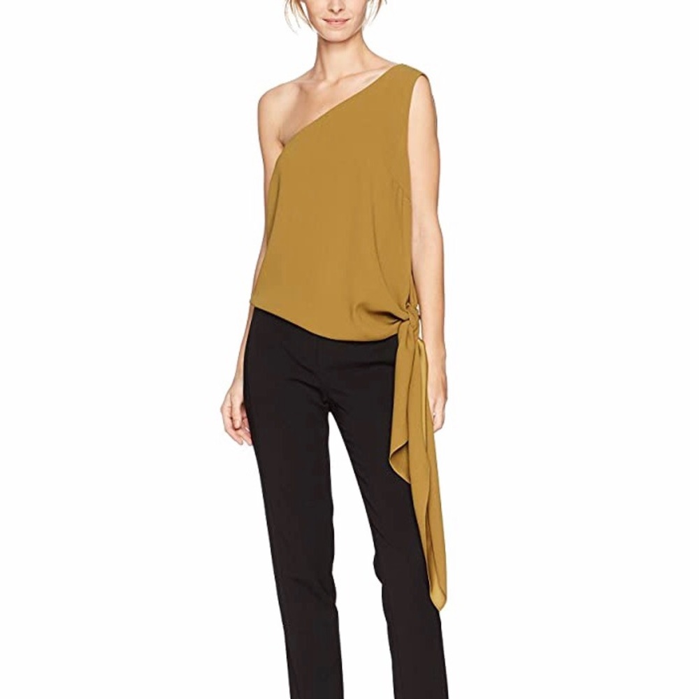 BCBG cerise black one shoulder top NWT XS tie side